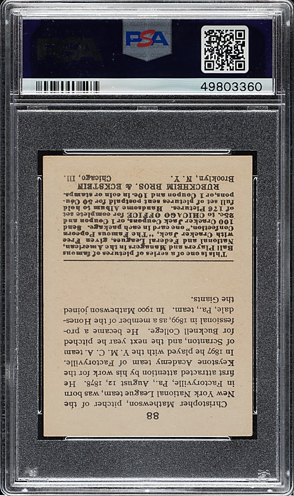 1915 E145 Cracker Jack #88 Christy Mathewson PSA VG-EX 4 (Texan Collection)