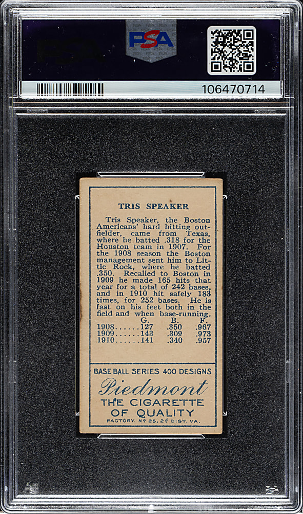 1911 T205 Gold Border Tris Speaker PSA VG+ 3.5