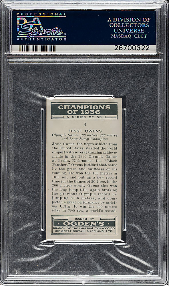 1937 Ogden's Ltd. "Champions of 1936" #3 Jesse Owens PSA NM-MT 8