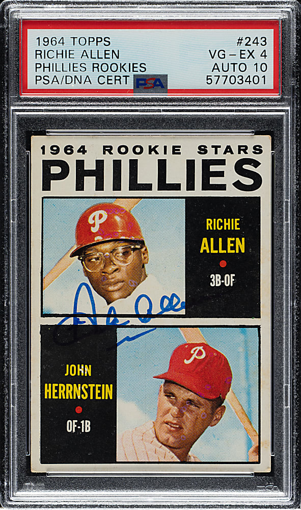 Signed 1964 Topps #243 Richie Allen Rookie PSA VG-EX 4 with GEM MINT 10 Signature