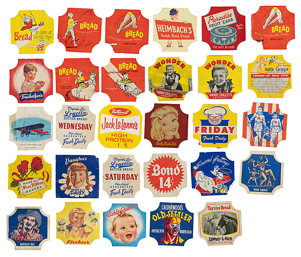 Circa 1950s Nonsport Bread Label Collection (113) Including Two Complete Sets