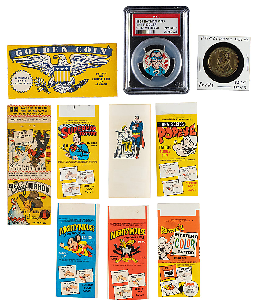 1930s to 1980s Nonsport Oddball Collection (139) Including Wrappers, Packs, Matchbooks, Pins, and Tattoos