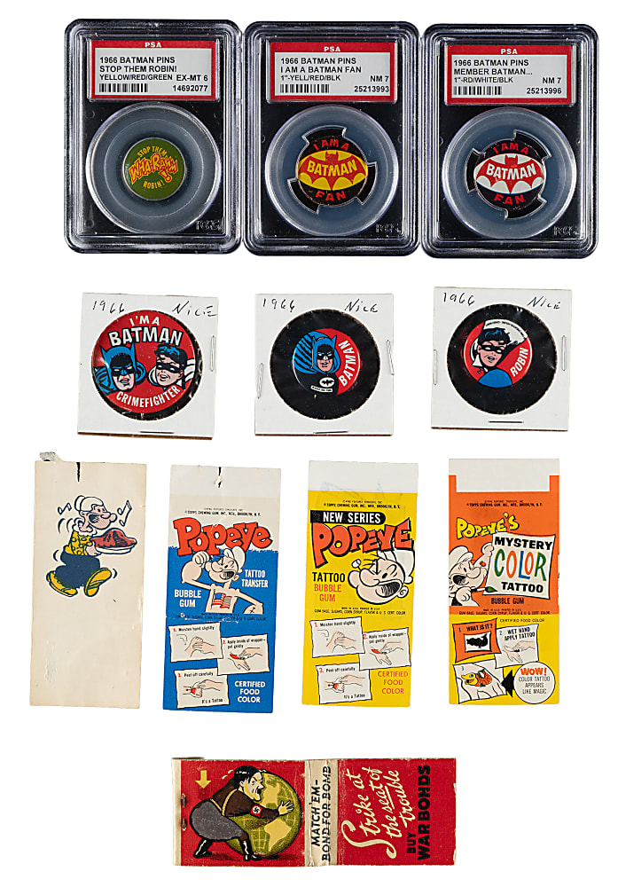 1930s to 1980s Nonsport Oddball Collection (139) Including Wrappers, Packs, Matchbooks, Pins, and Tattoos