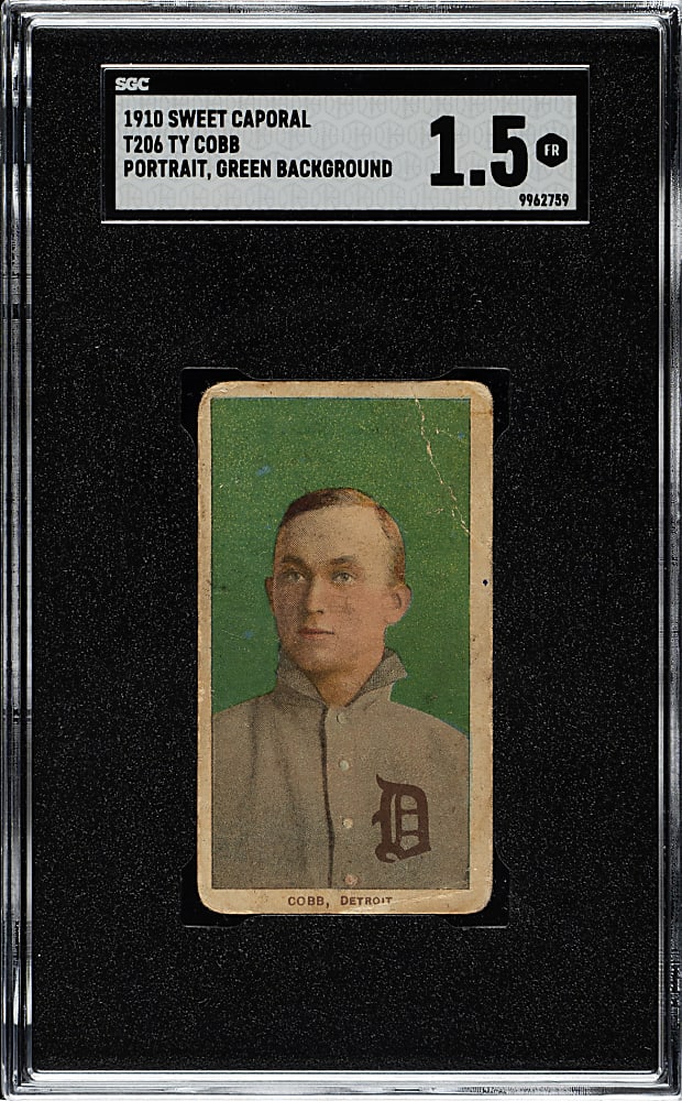 1909-1911 T206 White Border Ty Cobb Portrait Green Background SGC FAIR 1.5