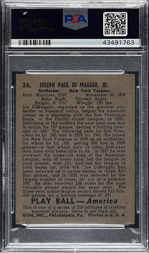 1939 R334 Play Ball #26 Joe DiMaggio PSA VG-EX+ 4.5