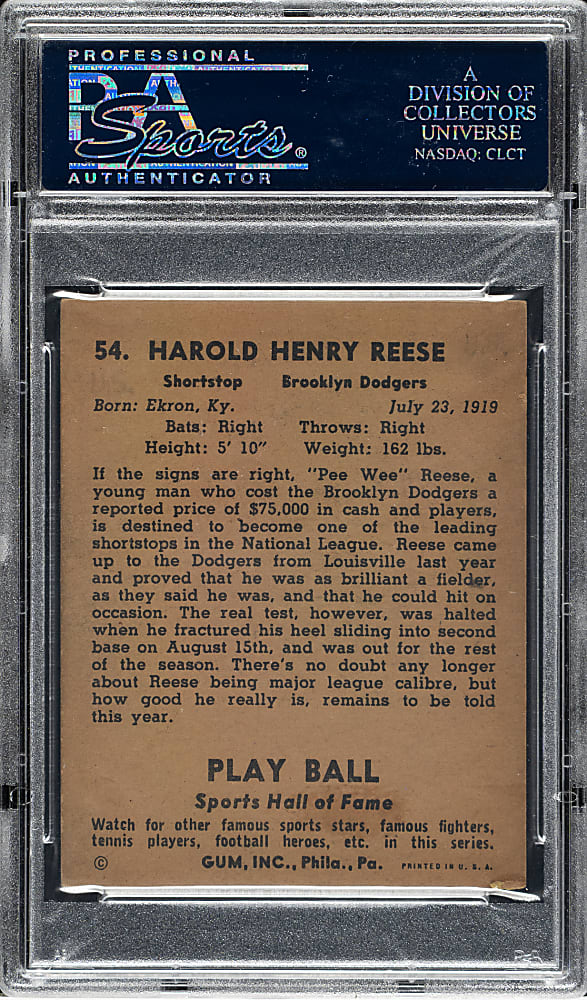 1941 R336 Play Ball #54 Pee Wee Reese Rookie PSA EX 5