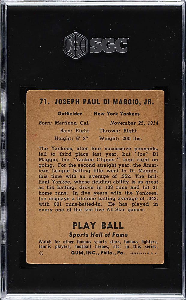 1941 R336 Play Ball #71 Joe DiMaggio SGC GOOD 2