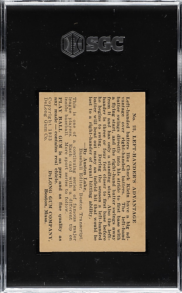 1933 R333 DeLong Gum #22 Chuck Klein SGC EX/NM 6