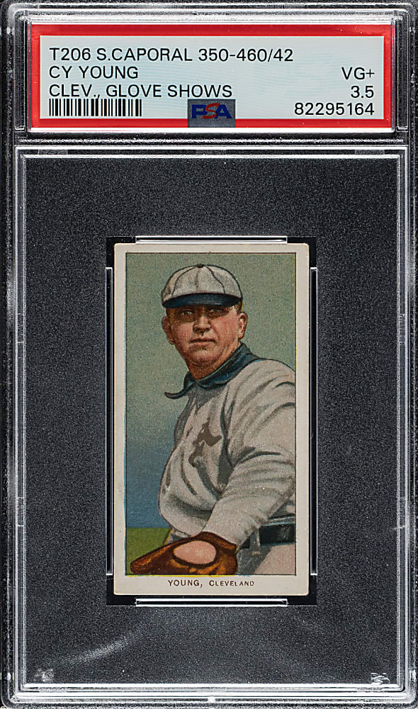 1909-1911 T206 White Border Cy Young Glove Shows PSA VG+ 3.5