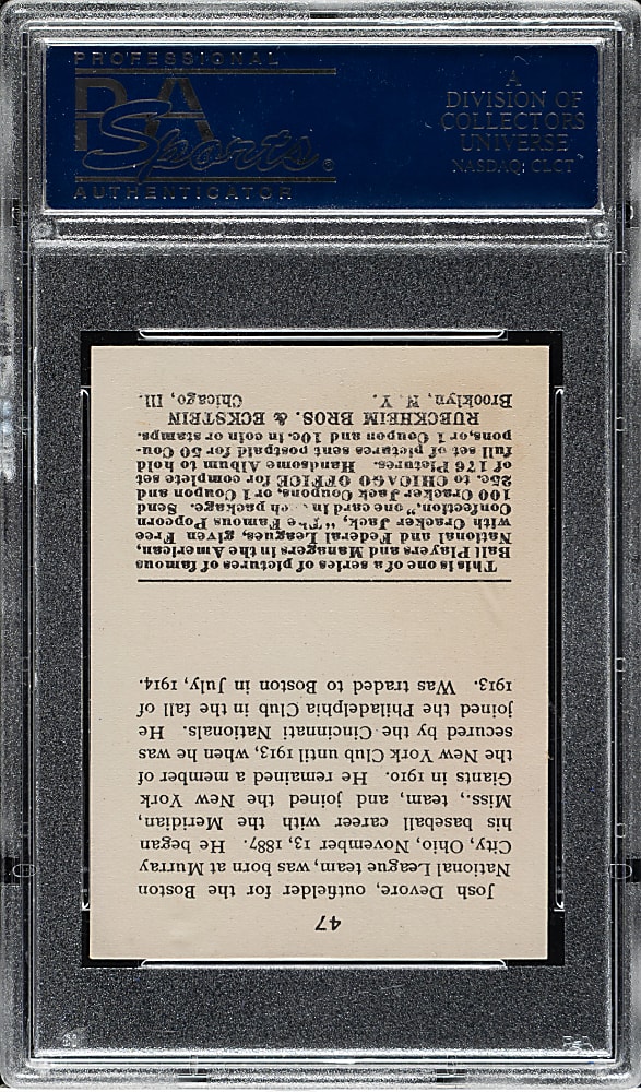 1915 E145 Cracker Jack #47 Josh Devore PSA EX 5