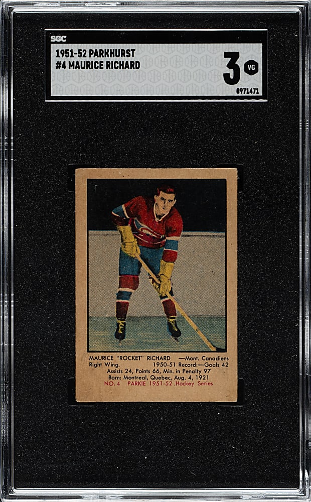 1951-1952 Parkhurst Hockey #4 Maurice Richard Rookie SGC VG 3