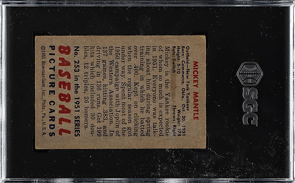 1951 Bowman #253 Mickey Mantle Rookie SGC VG 3