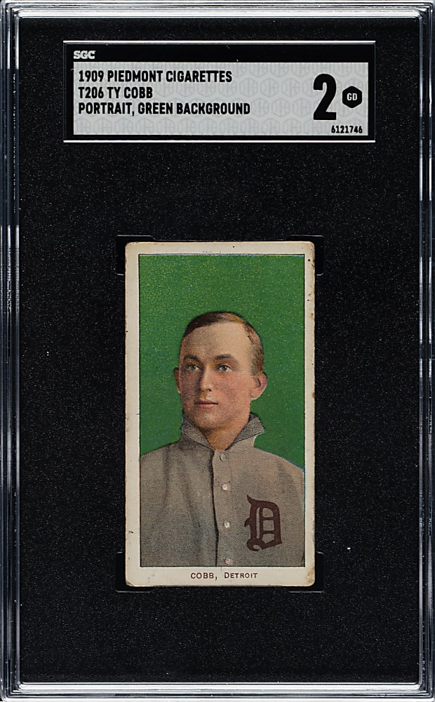1909-1911 T206 White Border Ty Cobb Portrait Green Background SGC GOOD 2
