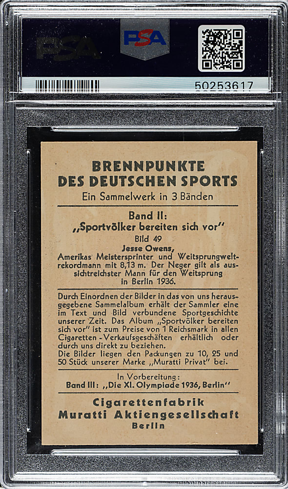 1935 Muratti Cigarettes #49 Jesse Owens Rookie PSA GOOD 2