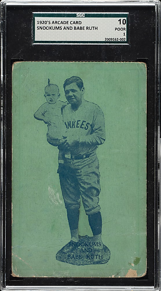 Circa 1920s W-UNC-Arcade Card Snookums and Babe Ruth Green Tint SGC POOR 10