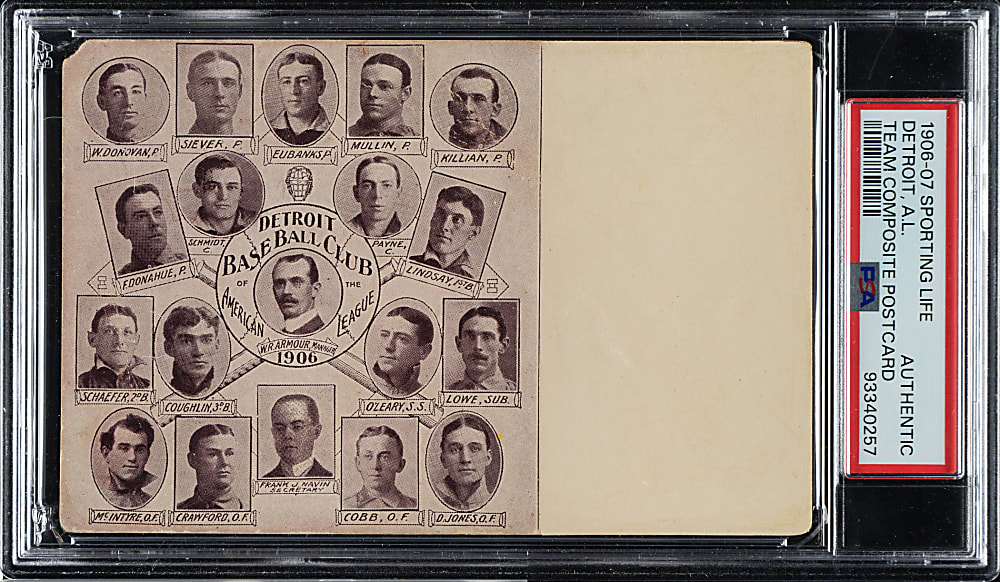 1906-1907 W601 Sporting Life Detroit Tigers Team Composite Postcard with Ty Cobb Rookie