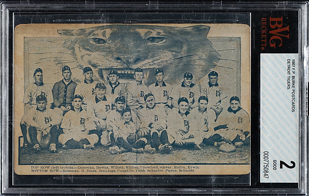 1907 F. P. Burke Detroit Tigers American League Champions Postcard with Ty Cobb BVG GOOD 2