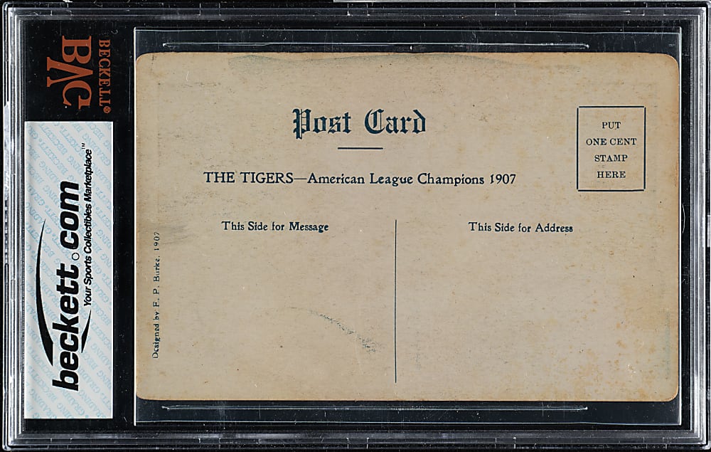1907 F. P. Burke Detroit Tigers American League Champions Postcard with Ty Cobb BVG GOOD 2