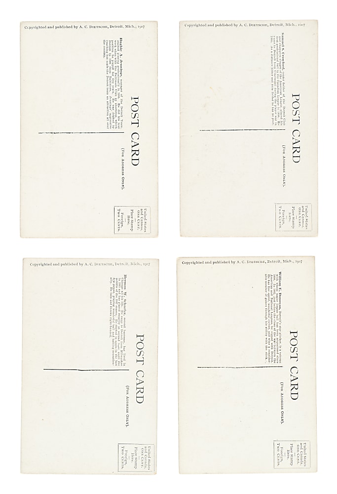 1907 PC765 A. C. Dietsche Detroit Tigers Postcard Partial Set (11/16) Including Hughie Jennings and Sam Crawford