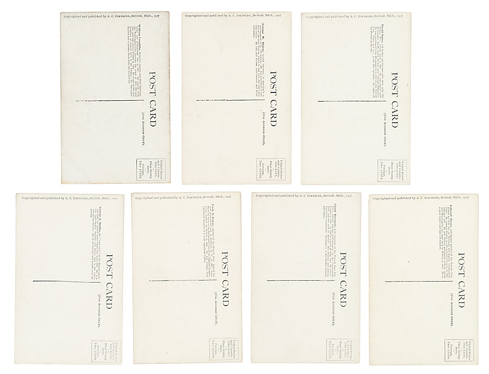 1907 PC765 A. C. Dietsche Detroit Tigers Postcard Partial Set (11/16) Including Hughie Jennings and Sam Crawford