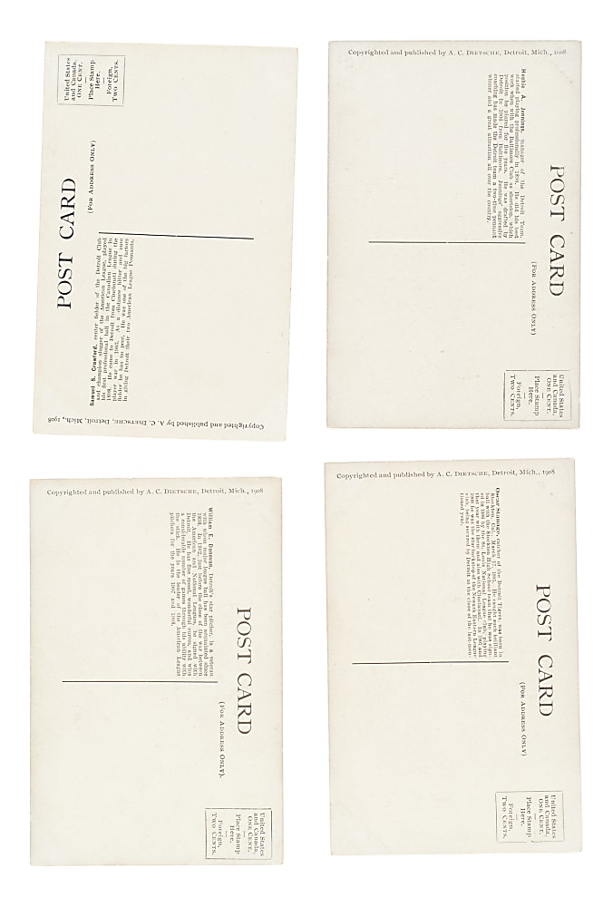 1908 and 1909 PC765 A. C. Dietsche Detroit Tigers Postcard Collection (17) Including Hughie Jennings and Sam Crawford