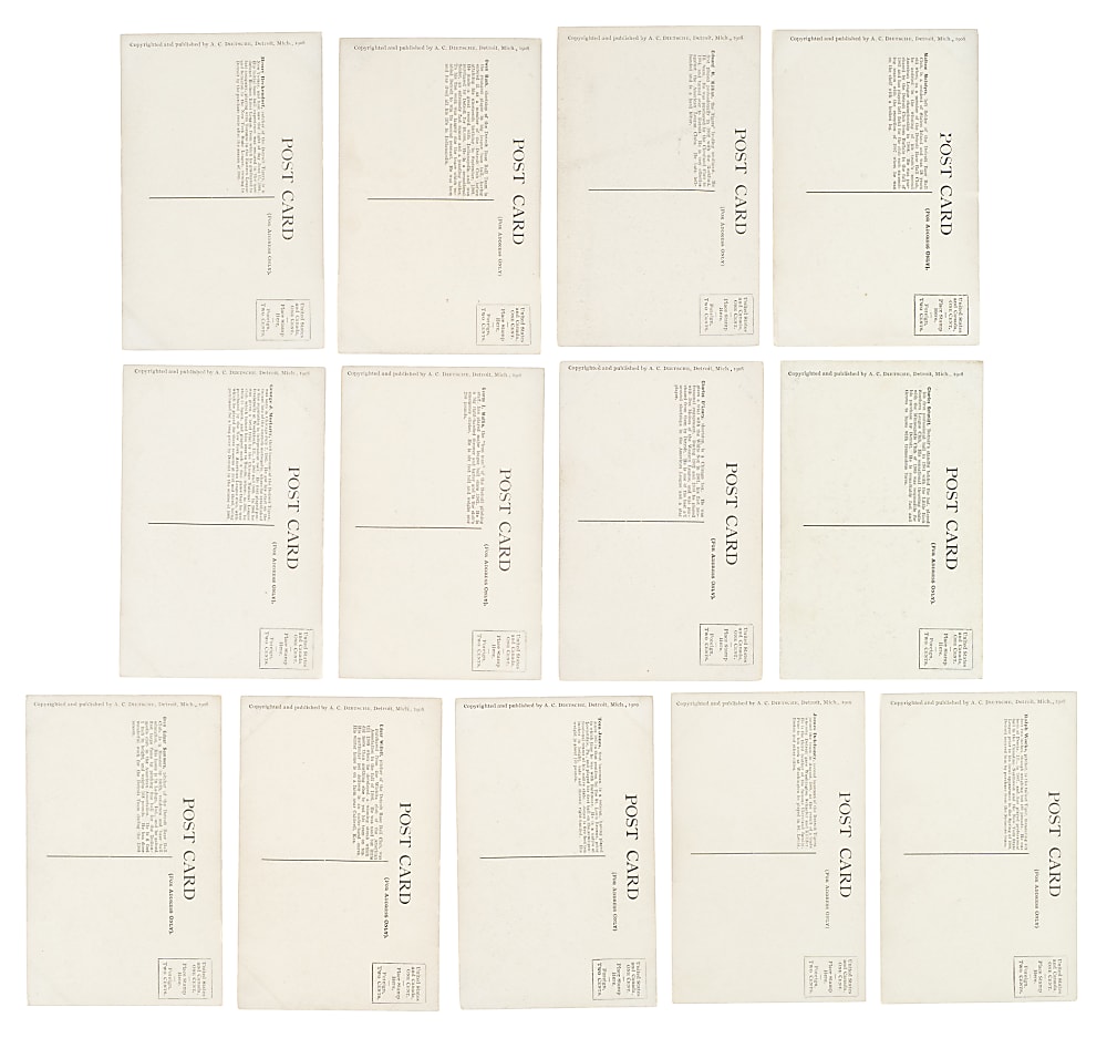 1908 and 1909 PC765 A. C. Dietsche Detroit Tigers Postcard Collection (17) Including Hughie Jennings and Sam Crawford