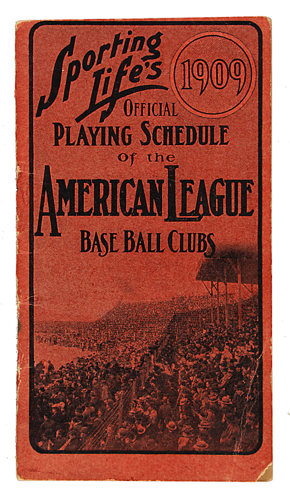 1909 Sporting Life American League Schedule Featuring Team Composite Images Including Joe Jackson Rookie Image
