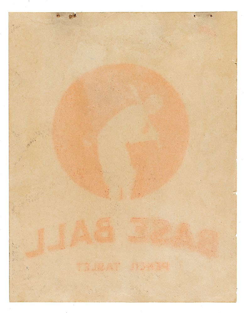 1926-1928 Baseball Pencil Tablet Cover Babe Ruth