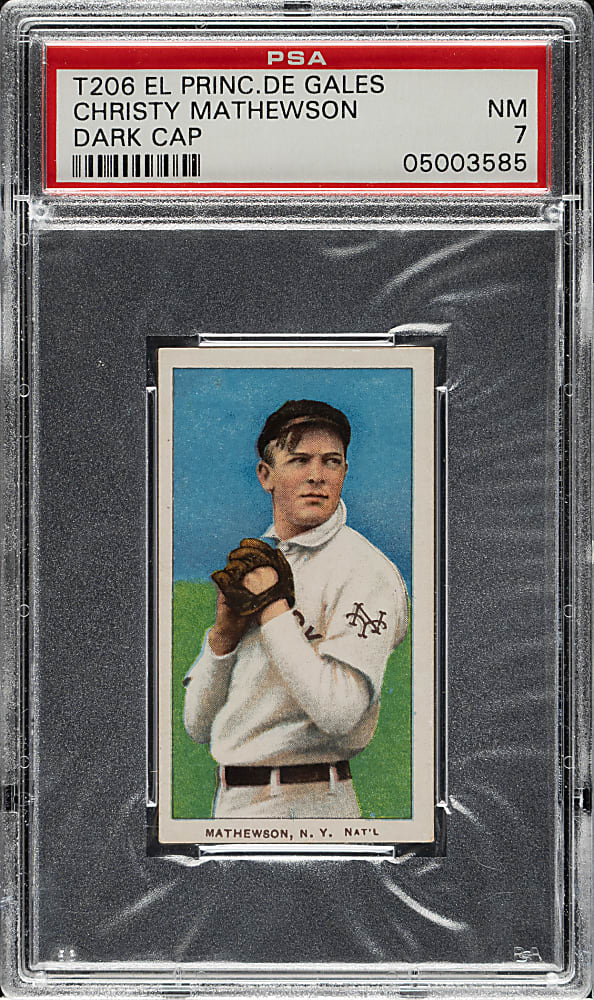 1909-1911 T206 White Border Christy Mathewson Dark Cap PSA NM 7 - El Principe De Gales Back