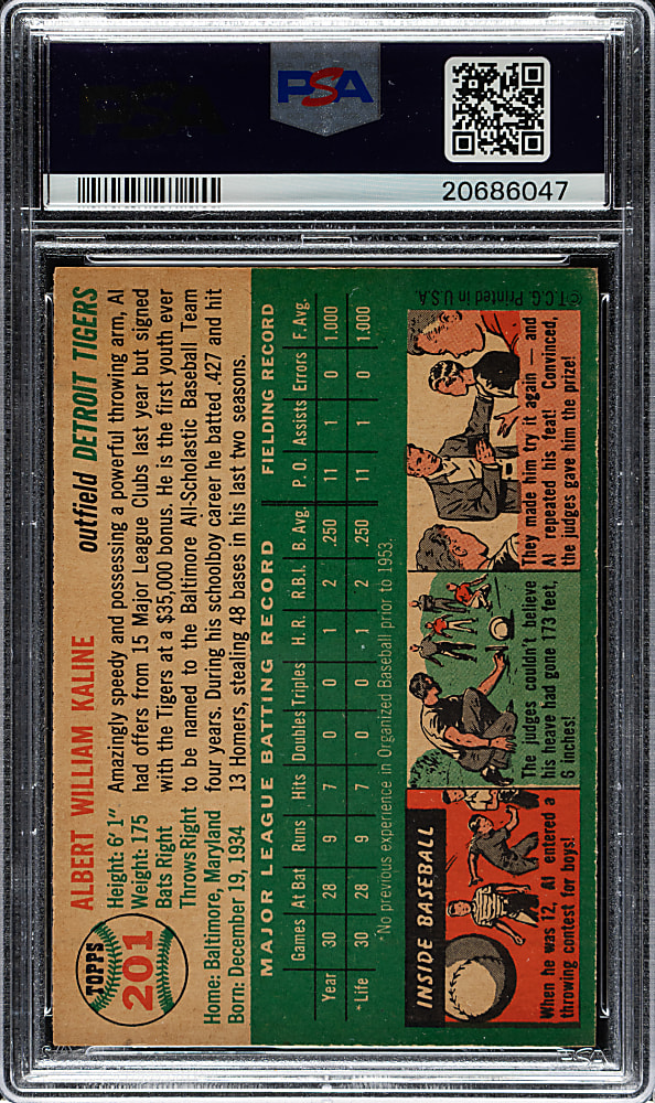 1954 Topps #201 Al Kaline Rookie PSA MINT 9