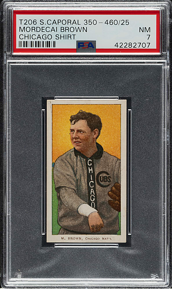 1909-1911 T206 White Border Mordecai Brown Chicago on Shirt PSA NM 7
