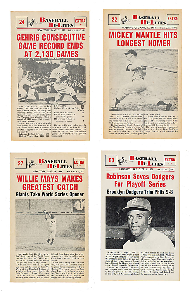 1960 Nu-Card Baseball Hi-Lites Complete Set (72)