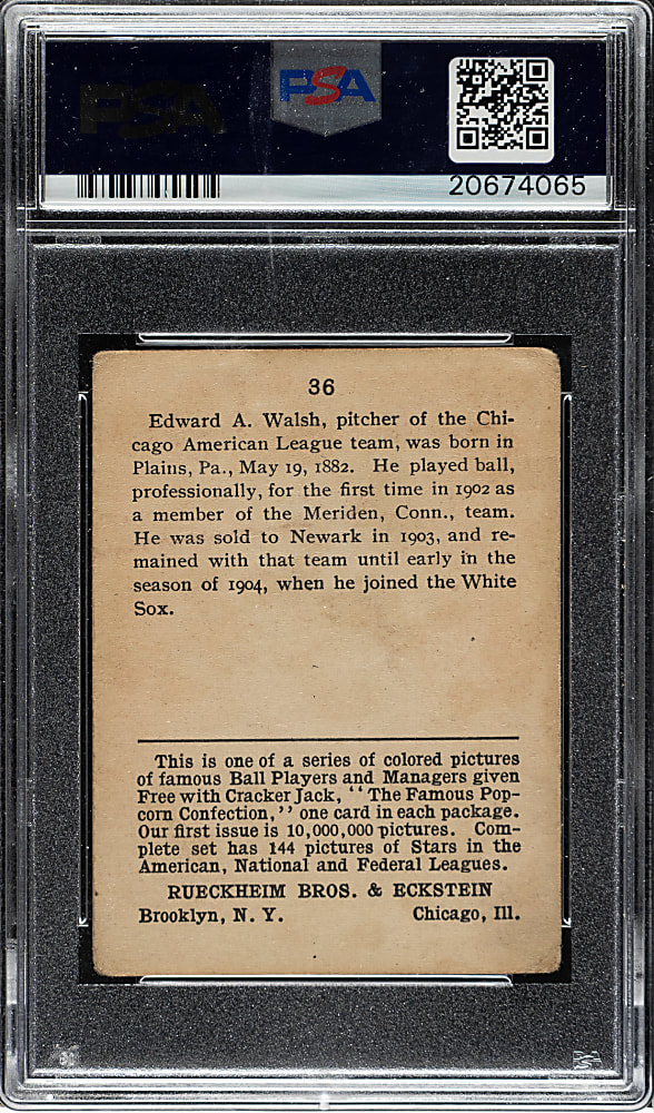 1914 E145 Cracker Jack #36 Ed Walsh PSA VG 3