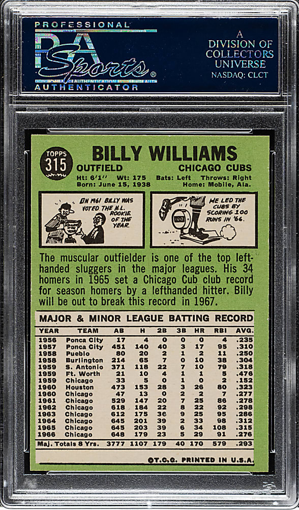 1967 Topps #315 Billy Williams PSA GEM MINT 10