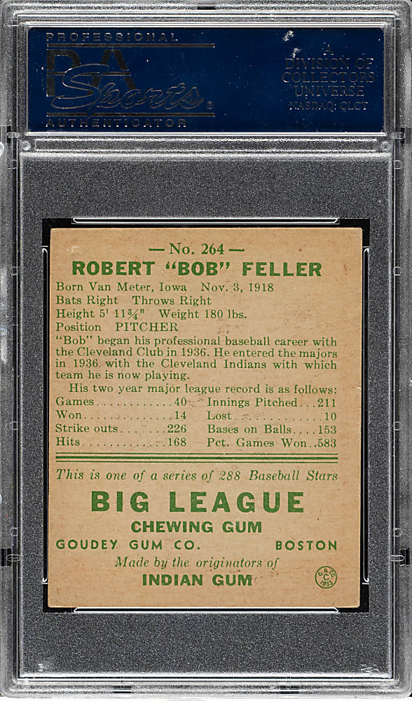 1938 R323 Goudey "Heads-Up" #264 Bob Feller PSA VG-EX+ 4.5