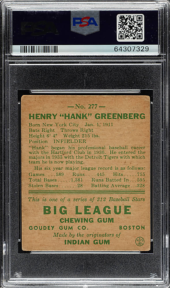 1938 R323 Goudey "Heads-Up" #277 Hank Greenberg PSA VG-EX 4