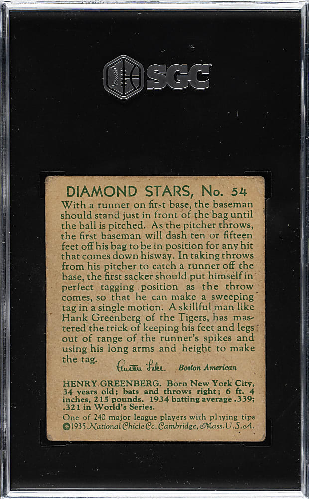 1934-1936 R327 Diamond Stars #54 Hank Greenberg SGC VG/EX 4