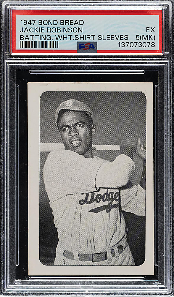 Circa 1947 Bond Bread Jackie Robinson Batting, White Sleeves PSA EX 5 (MK)