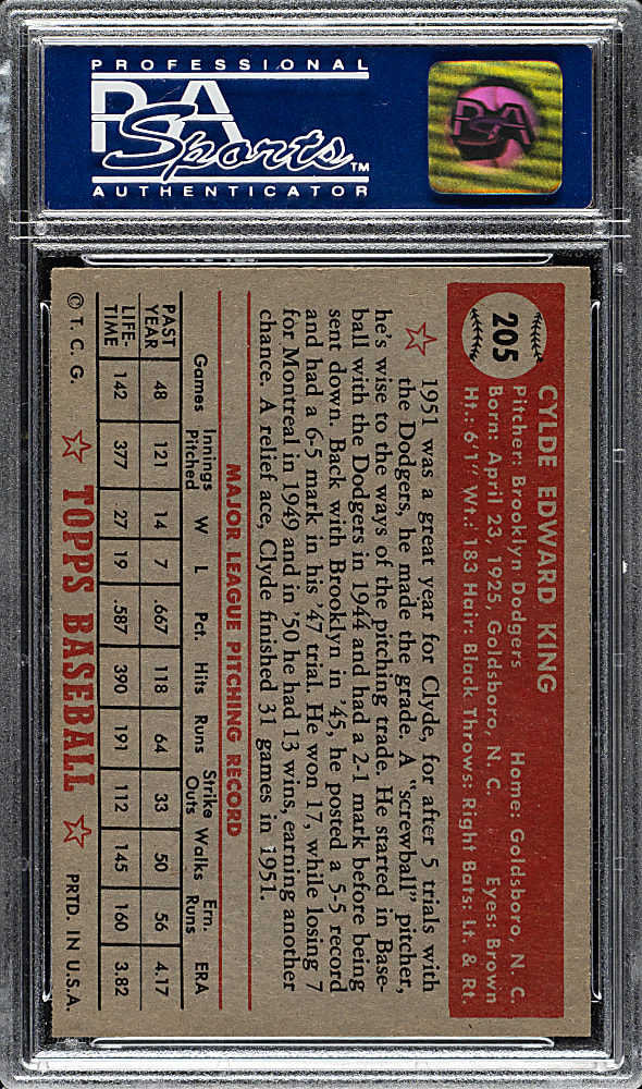 1952 Topps #205 Clyde King PSA NM-MT 8