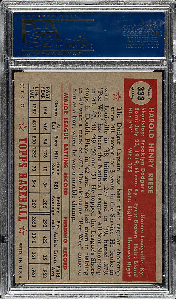 1952 Topps #333 Pee Wee Reese High Number PSA EX 5