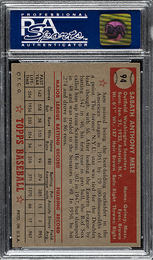 1952 Topps #94 Sam Mele PSA NM-MT 8