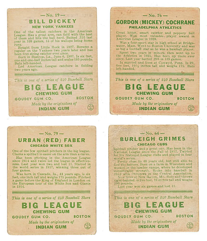 1933 R319 Goudey Collection (35) Including Dickey, Cochrane, Grimes, and Faber