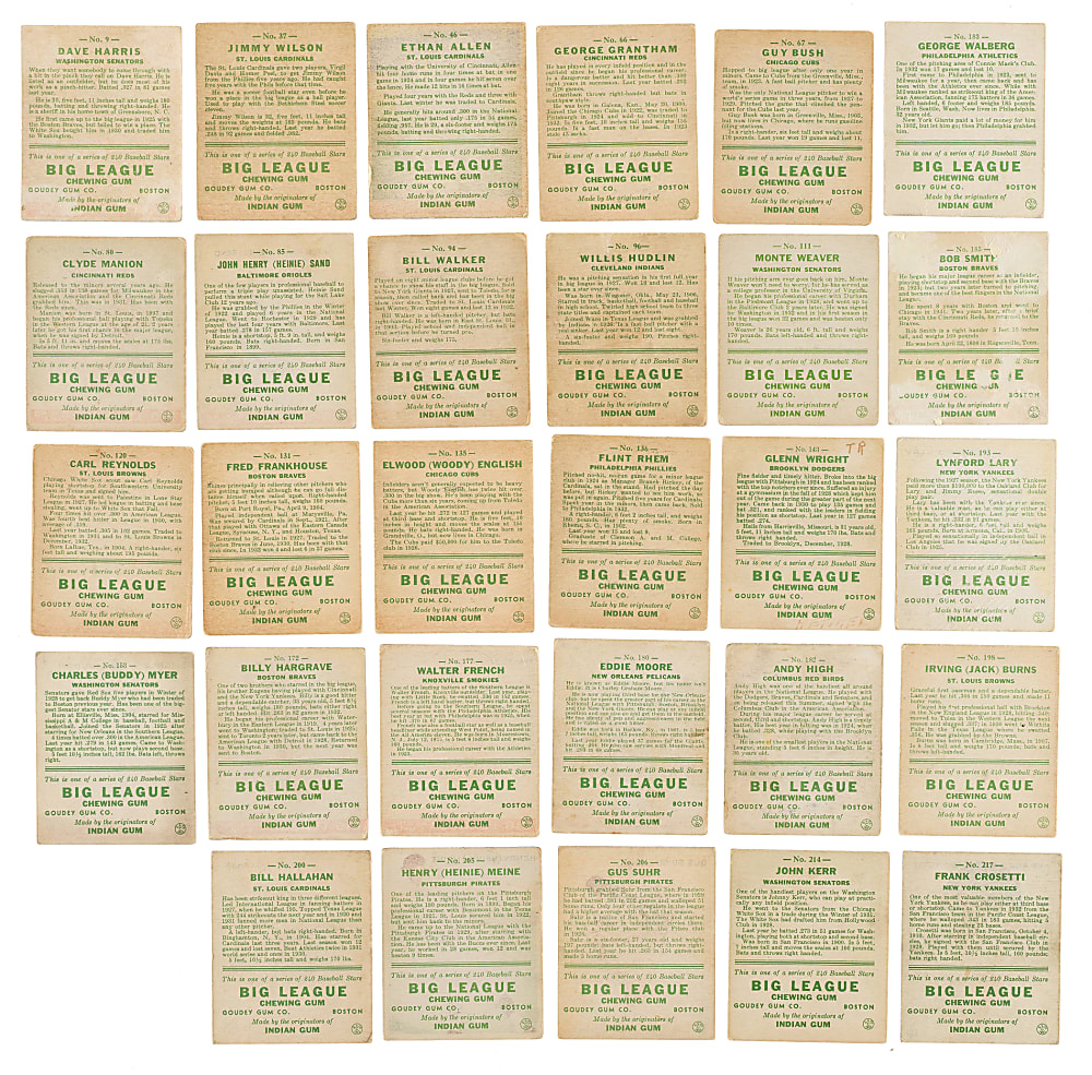 1933 R319 Goudey Collection (35) Including Dickey, Cochrane, Grimes, and Faber