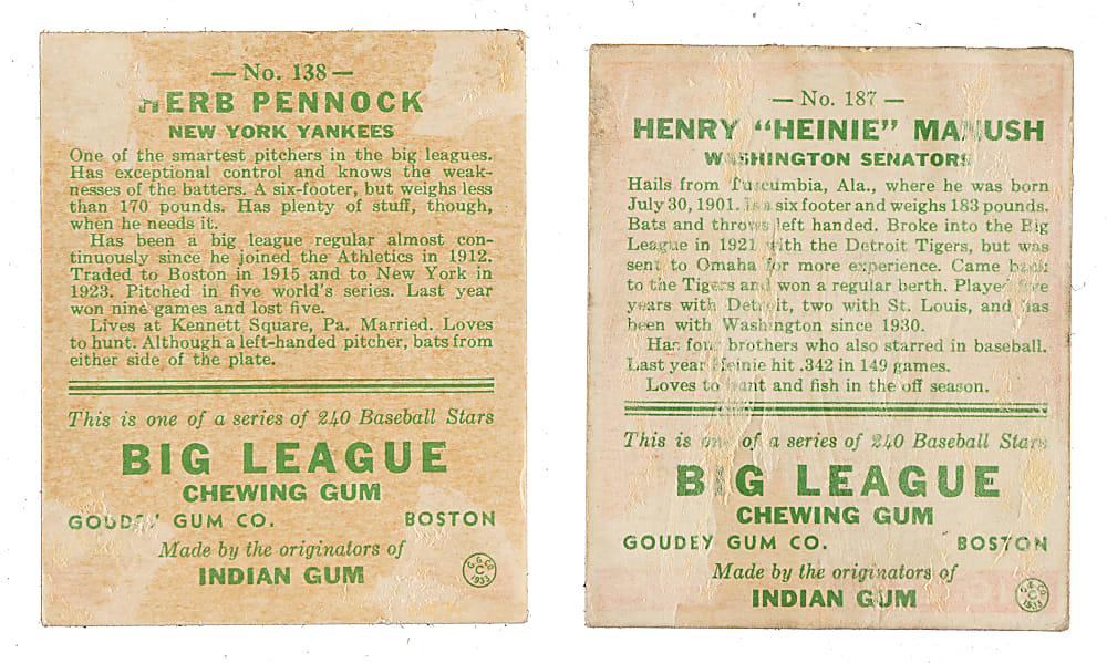 1933 R319 Goudey Collection (35) Including Dickey, Cochrane, Grimes, and Faber