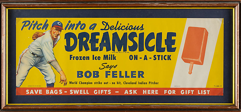 1947 Bob Feller Dreamsicle Advertising Sign