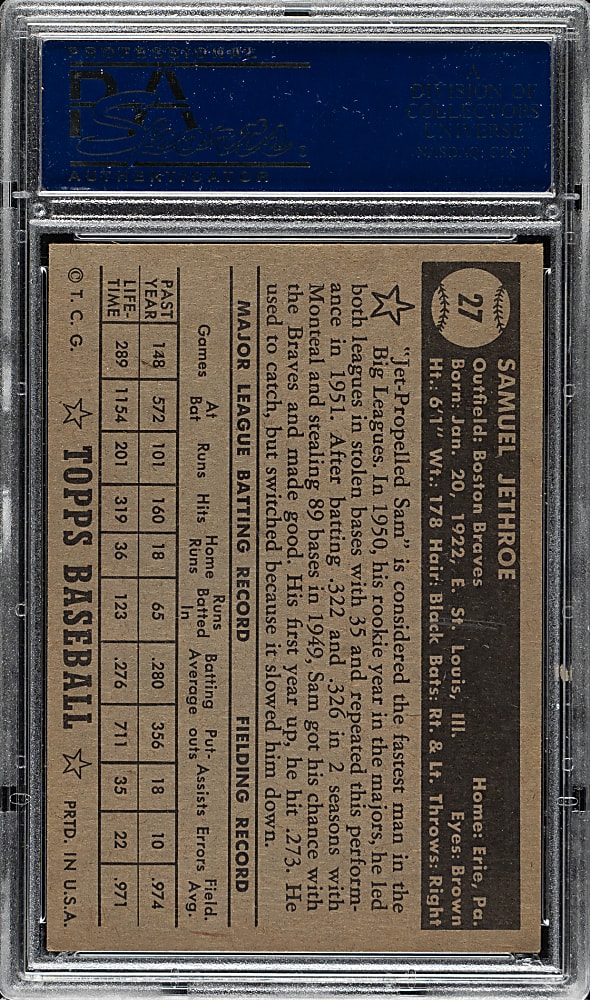 1952 Topps #27 Sam Jethroe Black Back PSA NM 7