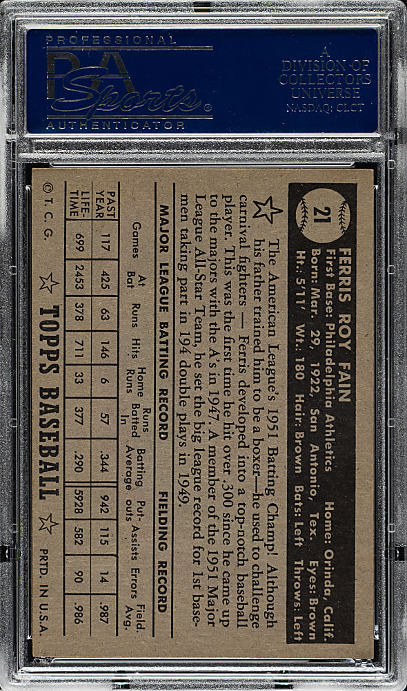 1952 Topps #21 Ferris Fain Black Back PSA NM 7