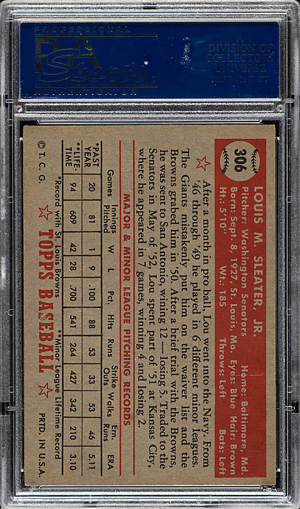 1952 Topps #306 Lou Sleater PSA NM+ 7.5