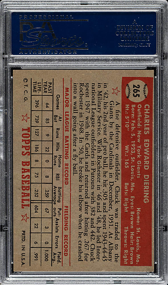 1952 Topps #265 Chuck Diering PSA NM+ 7.5
