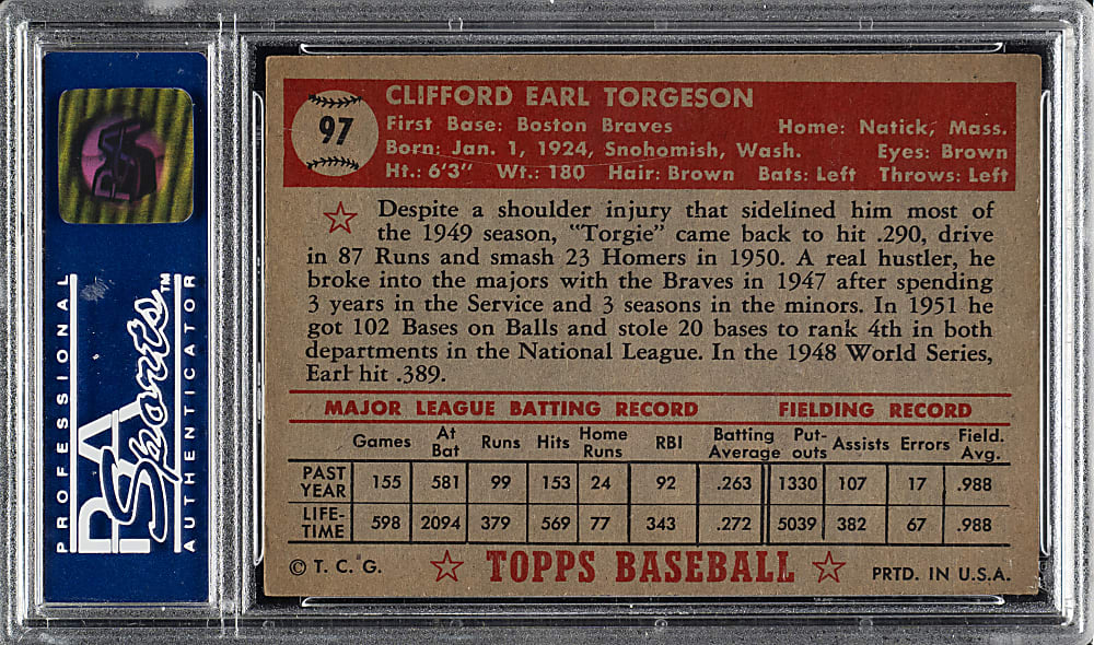 1952 Topps #97 Earl Torgeson PSA NM 7